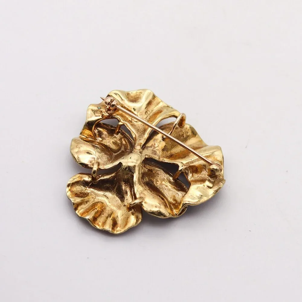 Crane & Theurer 1900 Art Nouveau Enameled Pansy Pendant 14Kt  Diamond - Picture 7 of 8